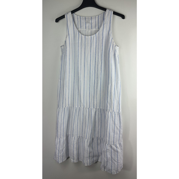 J. Jill Love Linen Sleeveless Tiered Maxi Dress Medium Petite Coastal Beach - Picture 2 of 16